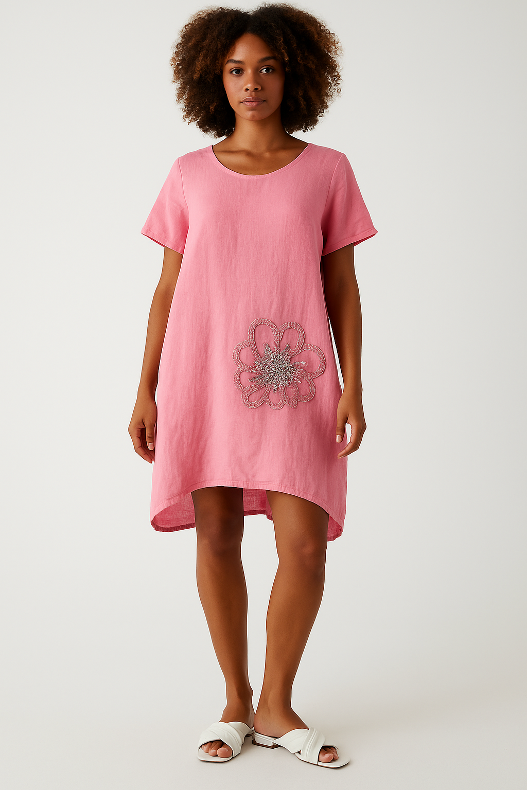 Linen Midi Dress Pink