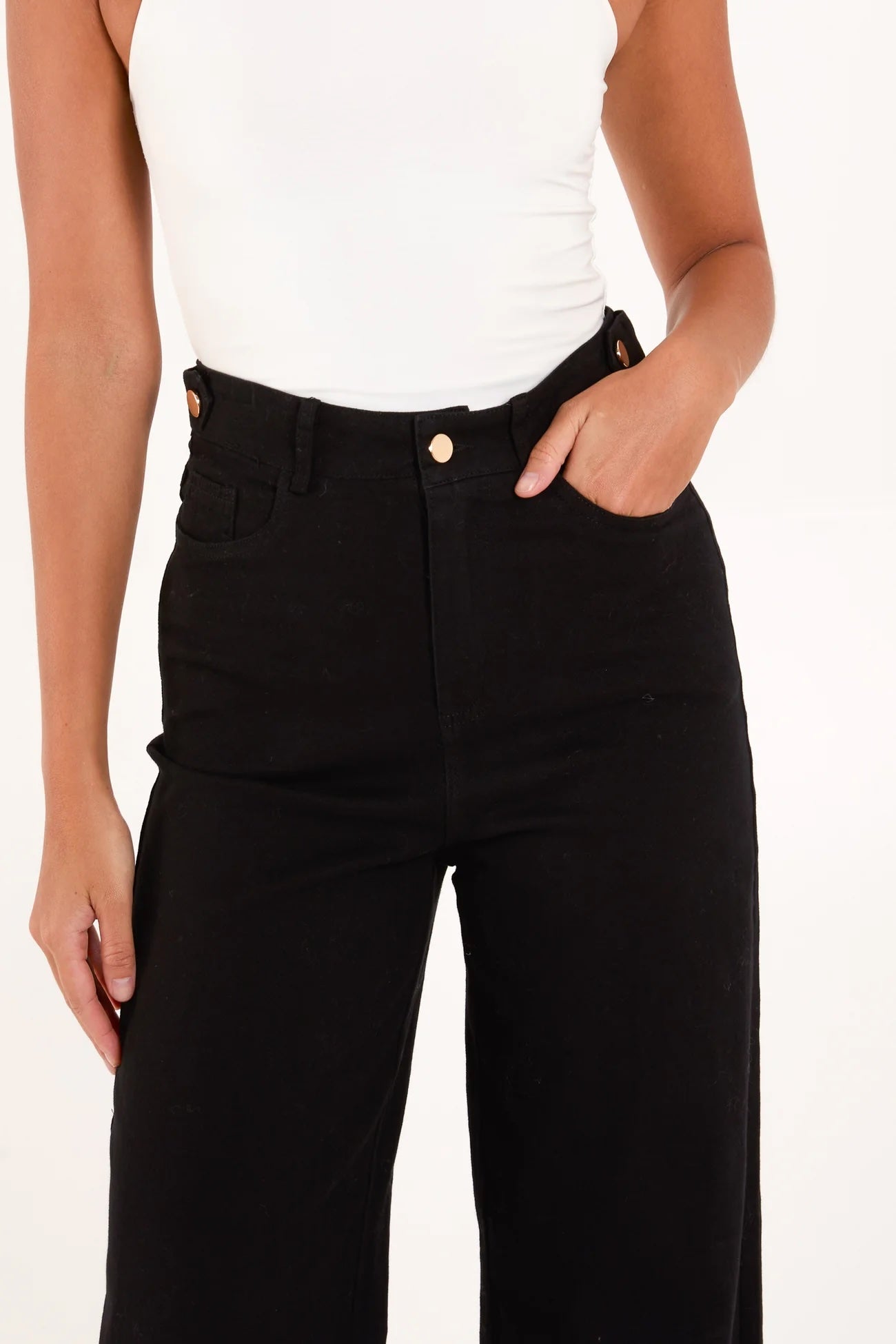 Wide Leg Women's Jeans - Black