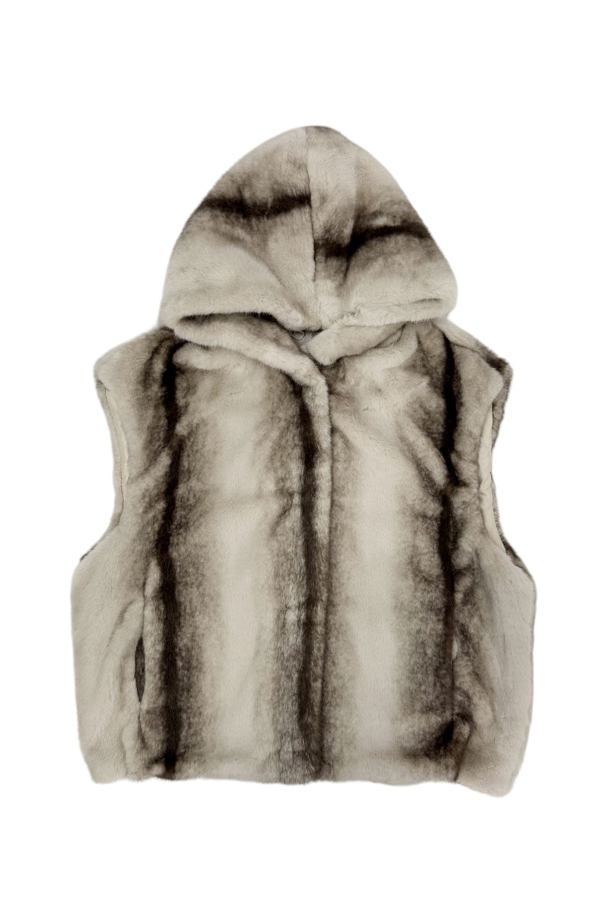 Luxe Faux Fur Hooded Gilet - Chocolate/Cream