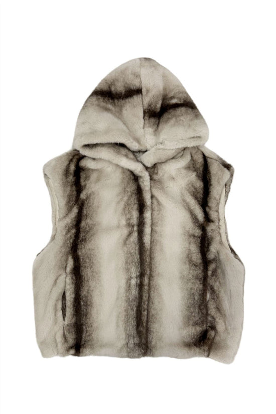 Luxe Faux Fur Hooded Gilet - Chocolate/Cream