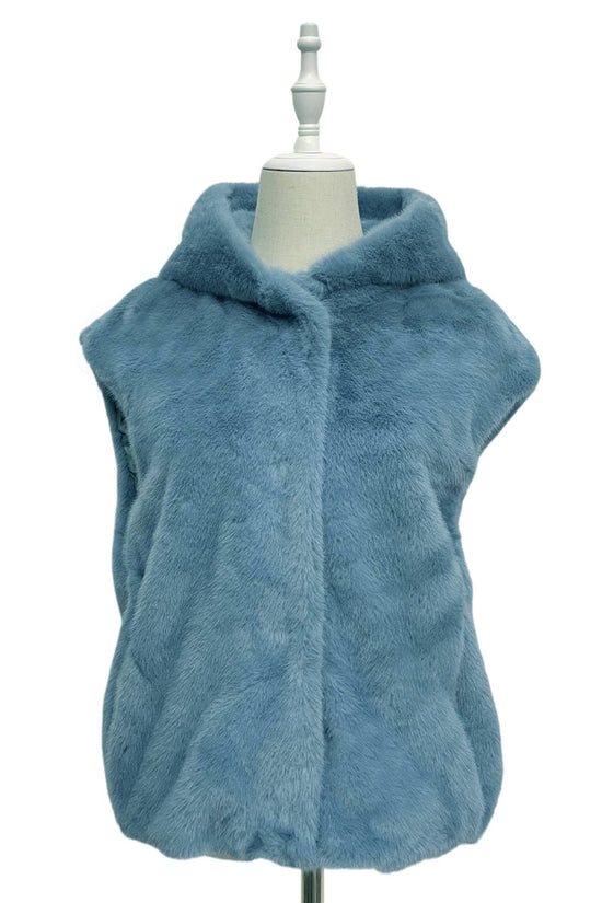 Faux Fur Hooded Gilet Jacket- Blue