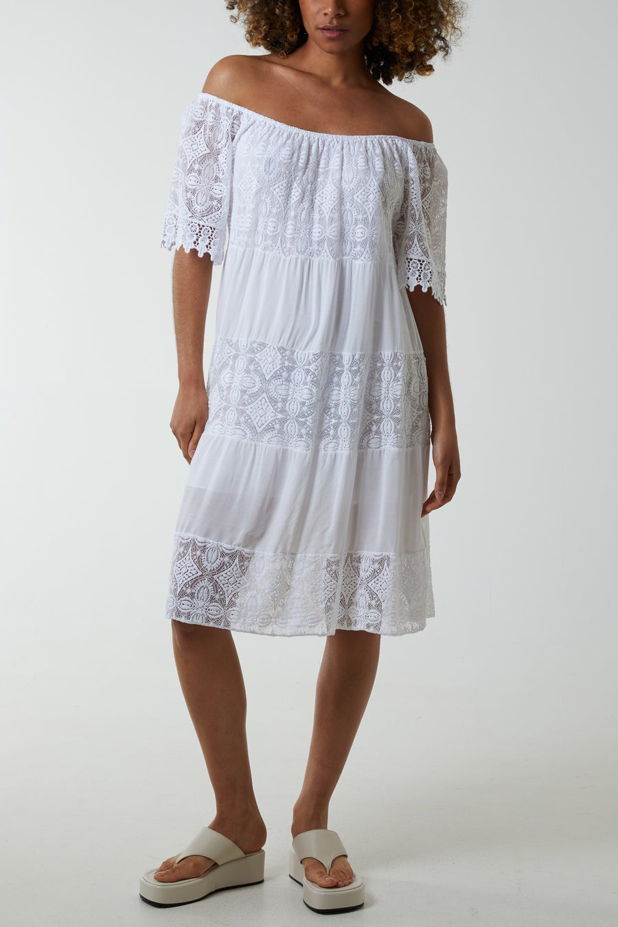 Bardot Lace Midi Dress White
