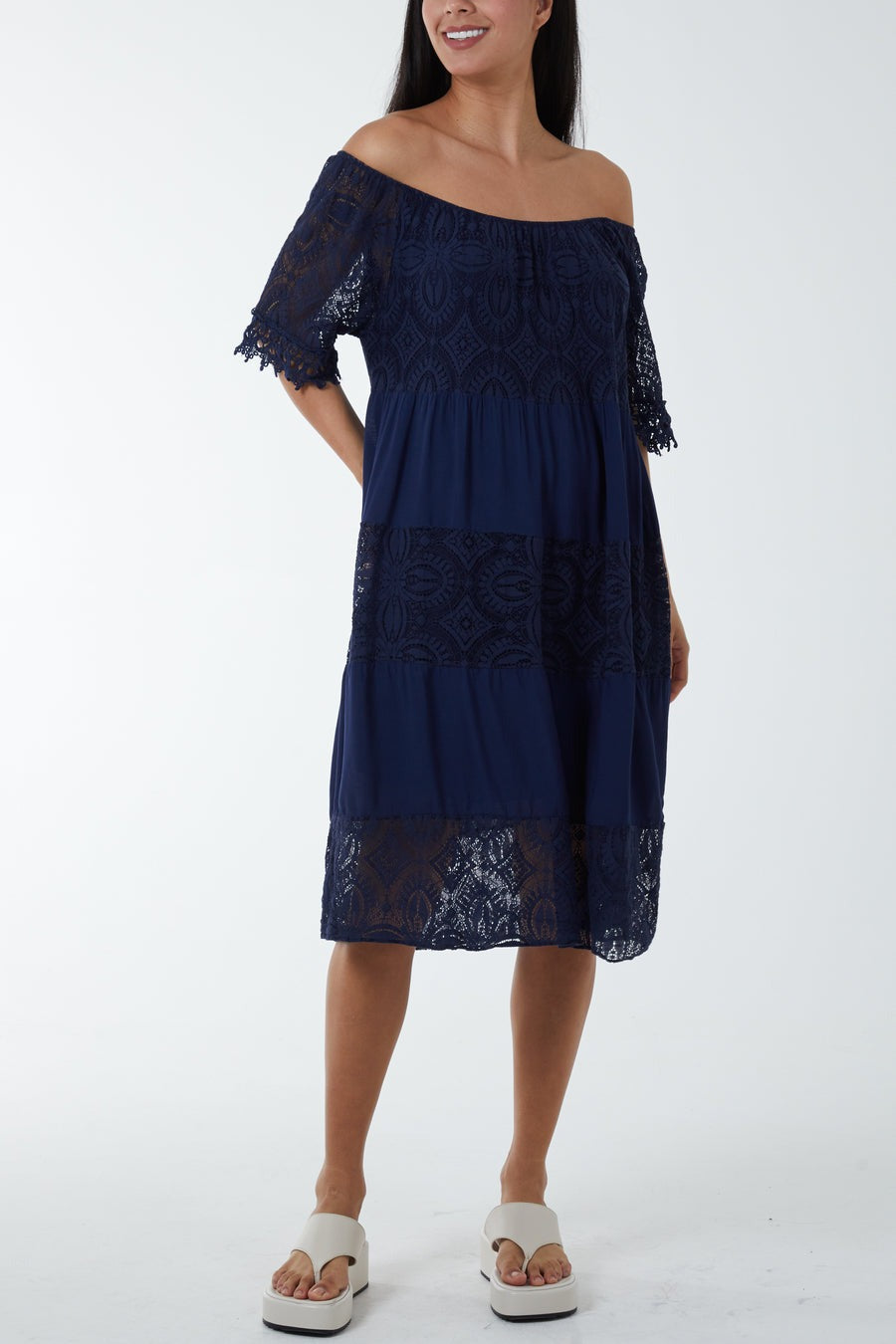 Bardot Lace Midi Dress Navy
