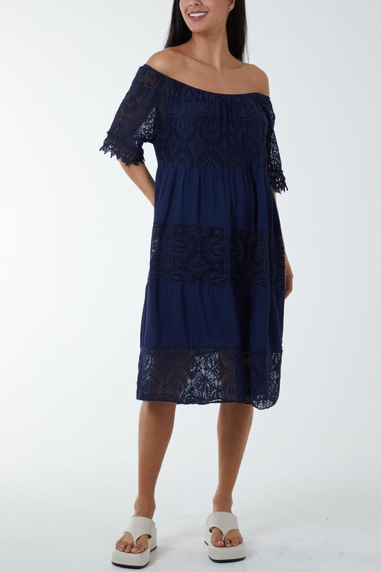 Bardot Lace Midi Dress Navy