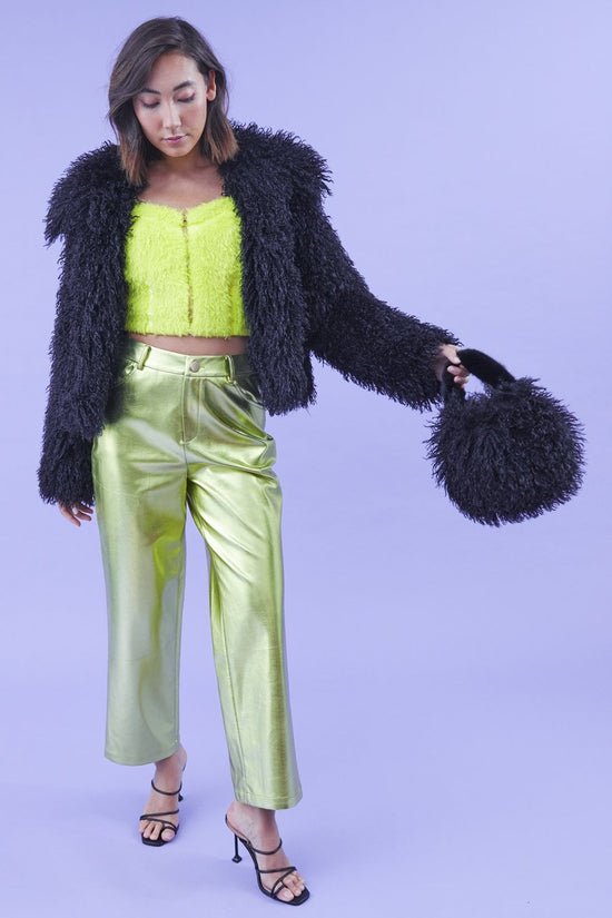 FMBKN475A-01 Bamboo Lyocell Knitted Vegan Faux Shearling Jacket Black