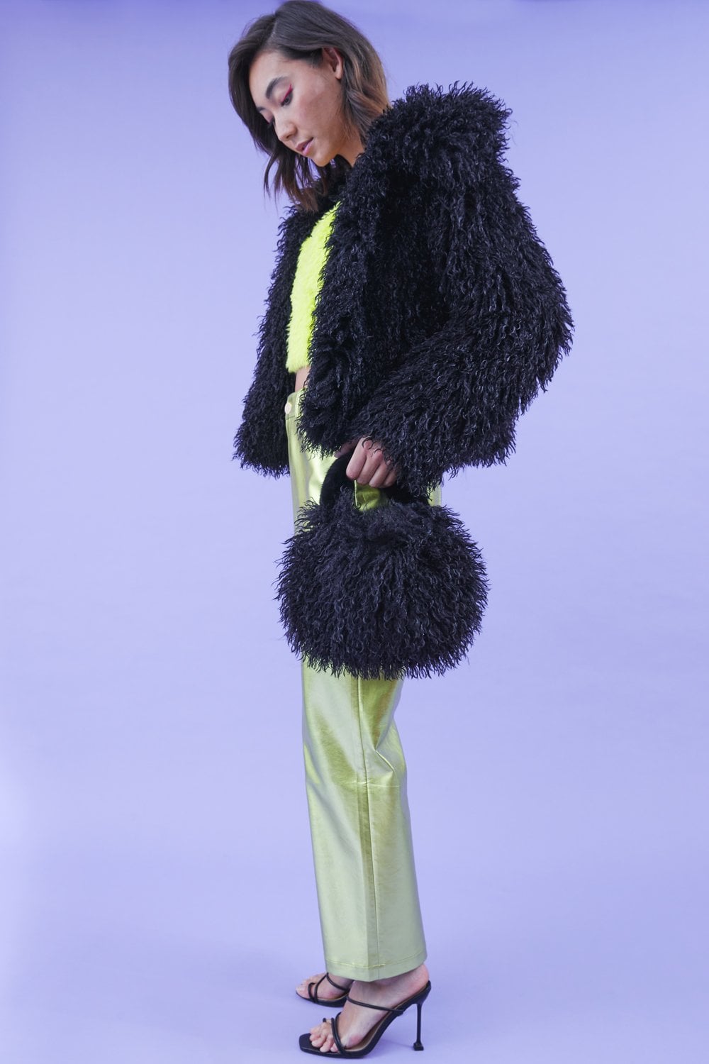 FMBKN475A-01 Bamboo Lyocell Knitted Vegan Faux Shearling Jacket Black