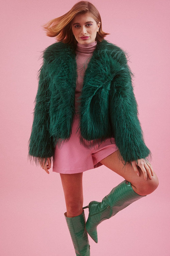 KNCHJ615A-07L - Knitted Bamboo Faux Mongolian Fur Jacket