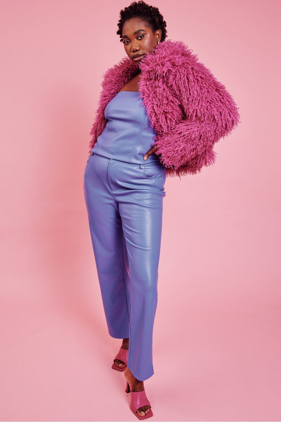 FMBKN475A-06H Bamboo Lyocell Knitted Vegan Faux Shearling Jacket Pink