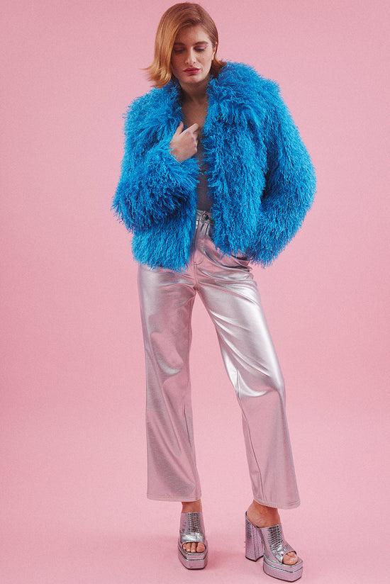 FMBKN475A-07H - Bamboo Lyocell Knitted Vegan Faux Shearling Jacket Blue