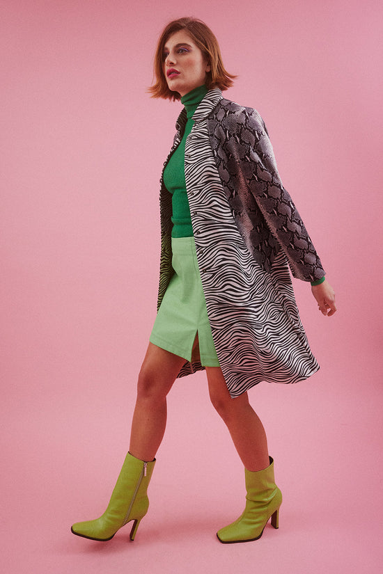 SUSCT34A-03 - Faux Suede Snake Print and Zebra Trench Jacket