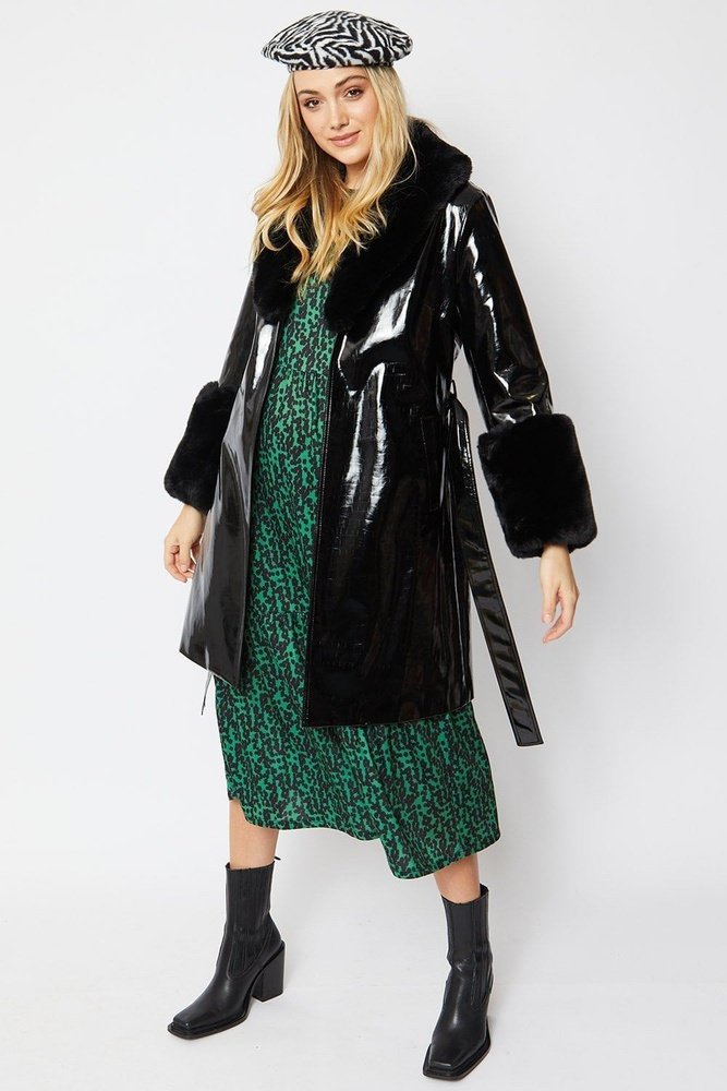 Jayley Faux Leather Jacket With Detachable Faux Fur Cuffs & Collar - style-heaven