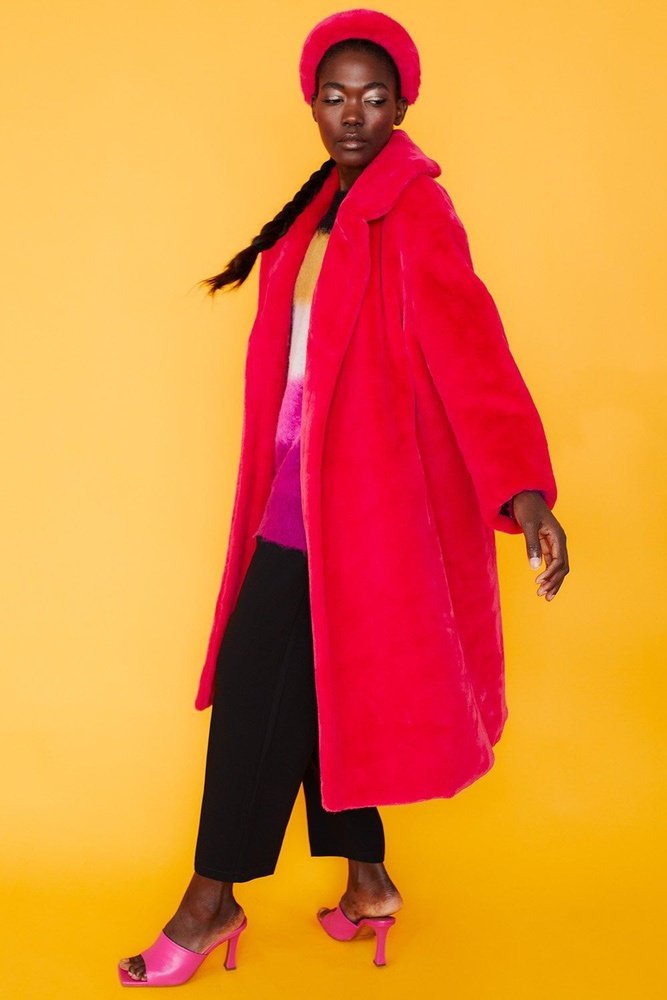 Jayley Midi shaved shearling faux fur coat - style-heaven