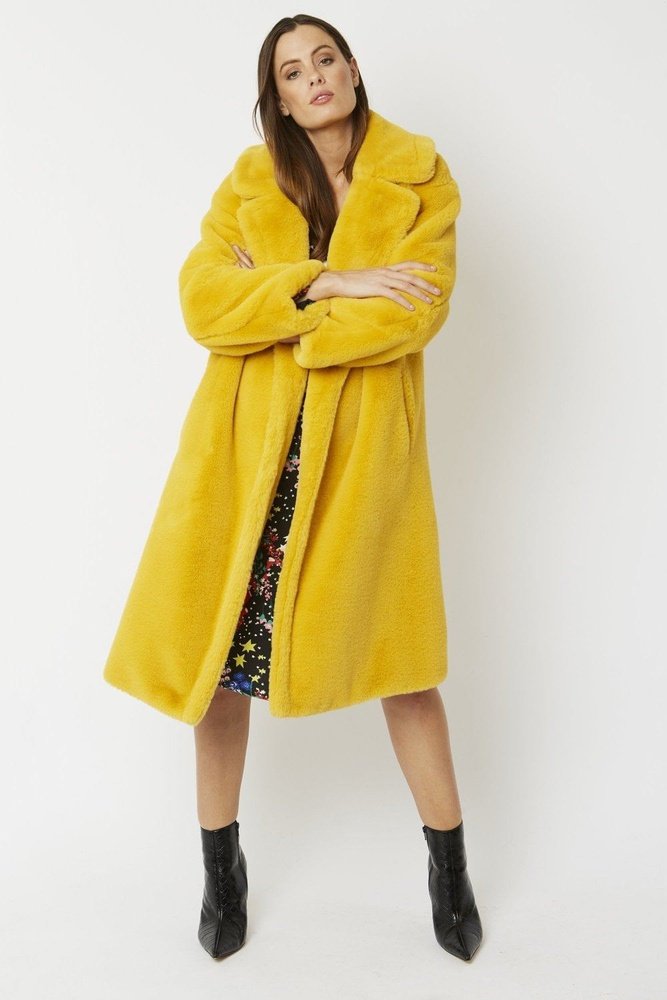 Jayley Midi shaved shearling faux fur coat - style-heaven